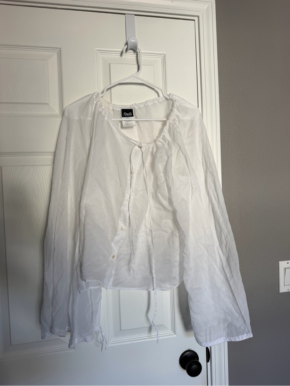 Authentic D&G White Sheer Button-Front Peasant Blouse